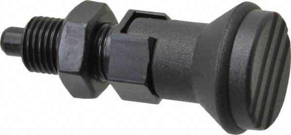 Gibraltar - 3/8-24, 15mm Thread Length, 5mm Plunger Diam, Lockout Knob Handle Indexing Plunger - Plunger Style D, 17mm Body Length, 47mm OAL, Steel - Exact Tool & Supply