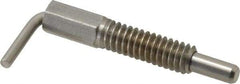 Vlier - 1/4-20 Thread, 0.8" Thread Length, 0.16" Plunger Diam, 0.5 Lb Init to 2.5 Lb Final End Force, Stainless Steel L Handle Plunger - 1-1/4" Body Length, 0.8" Length Under Head, Locking Element, 0.38" Plunger Projection - Exact Tool & Supply