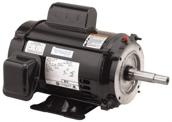 US Motors - 3 hp, ODP Enclosure, No Thermal Protection, 3,450 RPM, 208-230 Volt, 60 Hz, Industrial Electric AC/DC Motor - Size 182 Frame, C-Face/Base Mount, 1 Speed, Ball Bearings, 14.0-13.2 Full Load Amps, B Class Insulation, Reversible - Exact Tool & Supply
