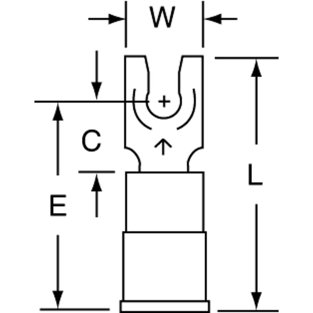 3M - #6 Stud, 16 to 14 AWG Compatible, Partially Insulated, Crimp Connection, Locking Fork Terminal - Exact Tool & Supply