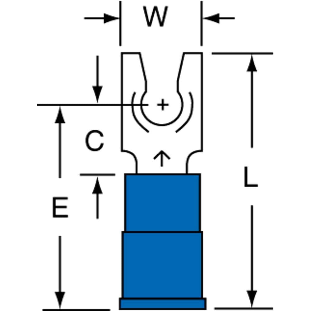 3M - #8 Stud, 16 to 14 AWG Compatible, Partially Insulated, Crimp Connection, Standard Fork Terminal - Exact Tool & Supply