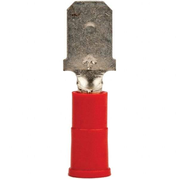 3M - 22 to 18 AWG, Vinyl, Partially Insulated, Male Wire Disconnect - 1/4" Wide Tab, Red, RoHS 2011/65/EU Compliant - Exact Tool & Supply