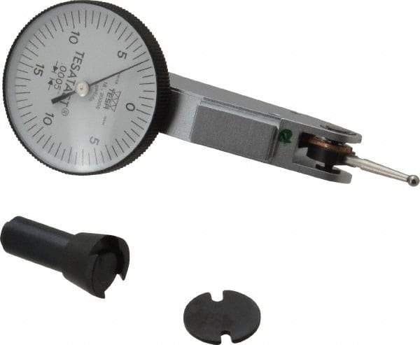 TESA Brown & Sharpe - 0.008 Inch Range, 0.0001 Inch Dial Graduation, Horizontal Dial Test Indicator - 1-1/2 Inch White Dial, 0-4-0 Dial Reading, Accurate to 0.0001 Inch - Exact Tool & Supply