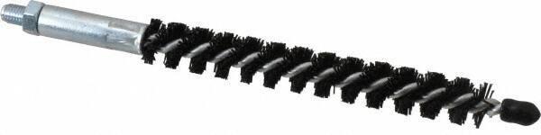 Schaefer Brush - 4" Brush Length, 1/2" Diam, Nylon Single Stem, Single Spiral Condenser Tube Brush - 6-1/4" Long, Nylon, 1/4-28 Male Connection - Exact Tool & Supply