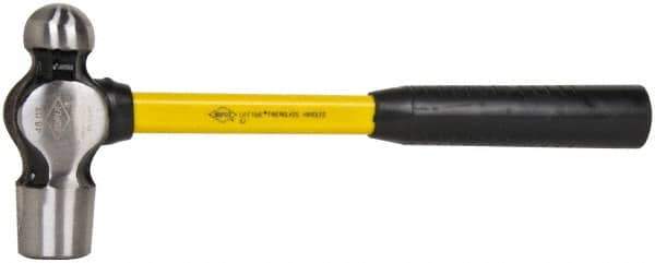 NUPLA - 3 Lb Head High Carbon Steel Ball Pein Hammer - 16" Fiberglass Handle, 1-5/8" Face Diam, 16" OAL, Fiberglass with Cushion Grip - Exact Tool & Supply