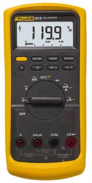 Fluke - 83-5, CAT IV, CAT III, 1,000 VAC/VDC, True RMS Auto Ranging Manual Ranging Multimeter - 50 mOhm, Measures Voltage, Capacitance, Current, Frequency, Resistance - Exact Tool & Supply