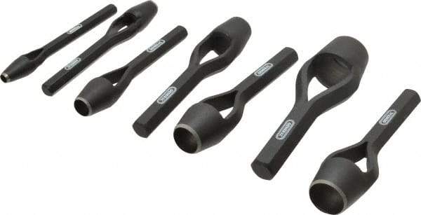 General - 7 Piece, 1/4 to 1", Arch Punch Set - Comes in Vinyl Roll - Exact Tool & Supply