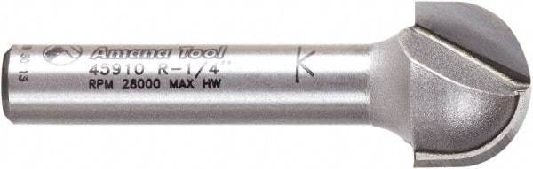 Amana Tool - 1/2" Cut Diam, 3/8" Length of Cut, 2 Flute Core Box Edge Profile Router Bit - Carbide-Tipped, 1/4" Shank Diam, 1-1/2" OAL, Uncoated - Exact Tool & Supply