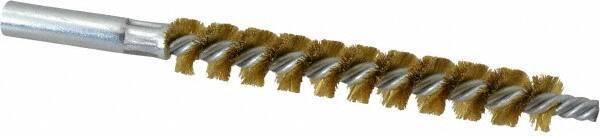 Schaefer Brush - 4" Brush Length, 9/16" Diam, Double Stem, Single Spiral Tube Brush - 6-1/4" Long, Brass, 12-24 Female Connection - Exact Tool & Supply