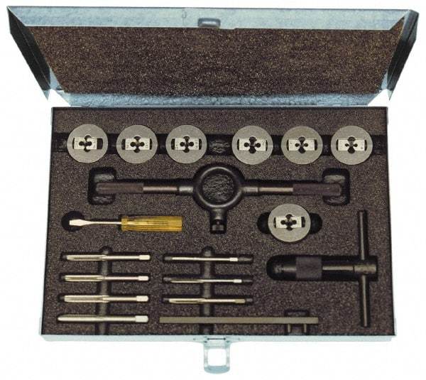 Cle-Line - #4-40 to 1/4-20 Tap, #4-40 to 1/4-20 Die, UNC, Tap and Die Set - Plug Taps, Nonadjustable, 18 Piece Set - Exact Tool & Supply
