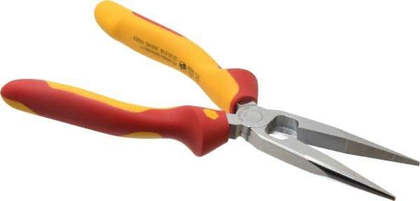 Wiha - 8" OAL, 2-3/4" Jaw Length x 3/4" Jaw Width, Long Nose Side Cutting Insulated Pliers - Extended Reach Pliers - Exact Tool & Supply