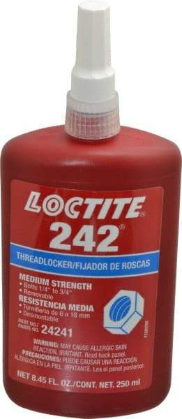 Loctite - 250 mL Bottle, Blue, Medium Strength Liquid Threadlocker - Series 242, 24 hr Full Cure Time, Hand Tool, Heat Removal - Exact Tool & Supply