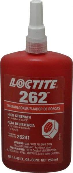 Loctite - 250 mL Bottle, Red, High Strength Liquid Threadlocker - Series 262, 24 hr Full Cure Time, Hand Tool, Heat Removal - Exact Tool & Supply