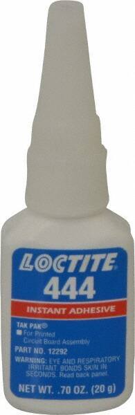 Loctite - 0.70 oz Bottle Clear Instant Adhesive - Series 444, 30 sec Fixture Time, 24 hr Full Cure Time, Bonds to Metal, Plastic & Rubber - Exact Tool & Supply