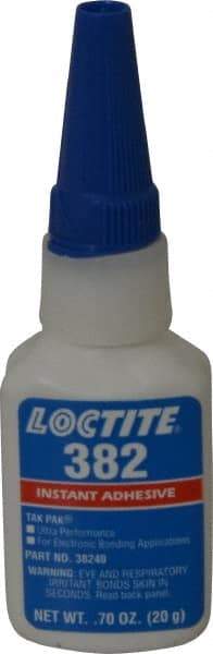 Loctite - 0.70 oz Bottle Clear Instant Adhesive - Series 382, 30 sec Fixture Time, 24 hr Full Cure Time, Bonds to Metal, Plastic & Rubber - Exact Tool & Supply