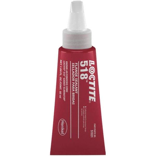 Loctite - 50 mL Tube Red Dimethacrylate Ester Joint Sealant - -65 to 300°F Operating Temp, 4 to 24 hr Full Cure Time, Series 518 - Exact Tool & Supply
