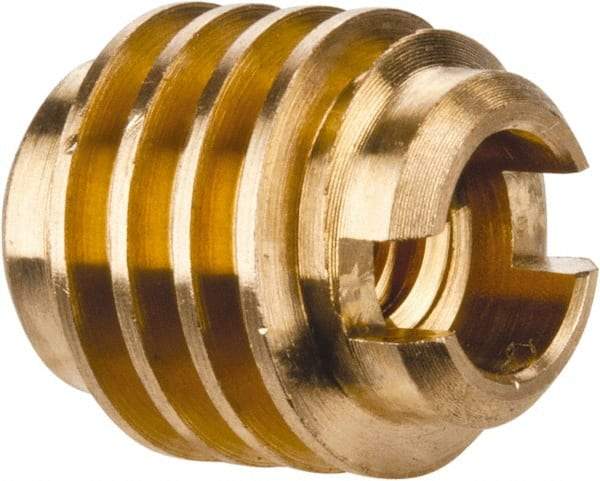 E-Z LOK - #6-32, Brass Knife Insert - 1/4" Drill, 1/4" Hole Diam, 3/8" Long, 1/2" Min Grip - Exact Tool & Supply