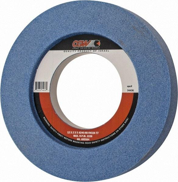 Camel Grinding Wheels - 12" Diam x 5" Hole x 2" Thick, H Hardness, 46 Grit Surface Grinding Wheel - Aluminum Oxide, Type 7, Coarse Grade, 2,228 Max RPM, Vitrified Bond, Two-Side Recess - Exact Tool & Supply