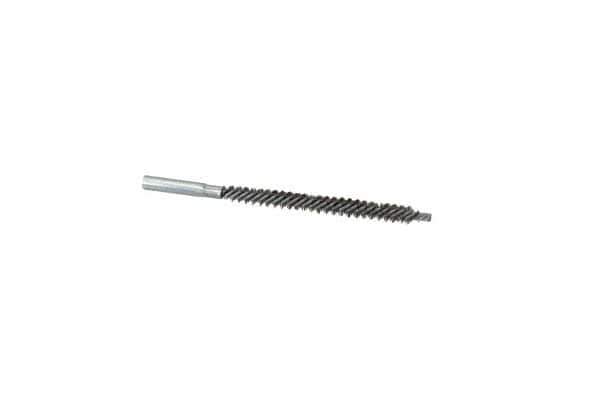 Schaefer Brush - 4" Brush Length, 3/8" Diam, Double Stem, Double Spiral Tube Brush - 6" Long, Stainless Steel, 12-24 Female Connection - Exact Tool & Supply