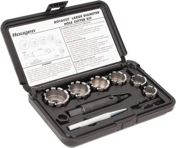 Hougen - 9 Piece, 7/8 to 1-1/2" Cutter Diam, 1/2" Cutting Depth, High Speed Steel Annular Cutter Set - Bright Finish, 1/2" Shank Diam, 7/8, 1, 1-1/8, 1-1/4, 1-3/8, 1-1/2" Cutter Diams - Exact Tool & Supply