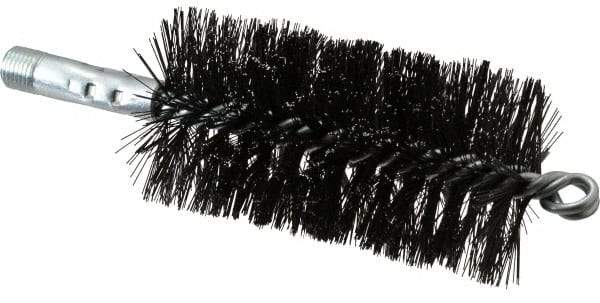 Schaefer Brush - 4-1/2" Brush Length, 2-1/4" Diam, Double Stem, Double Spiral Tube Brush - 7-1/2" Long, Tempered Steel Wire, 1/4" NPT Male Connection - Exact Tool & Supply