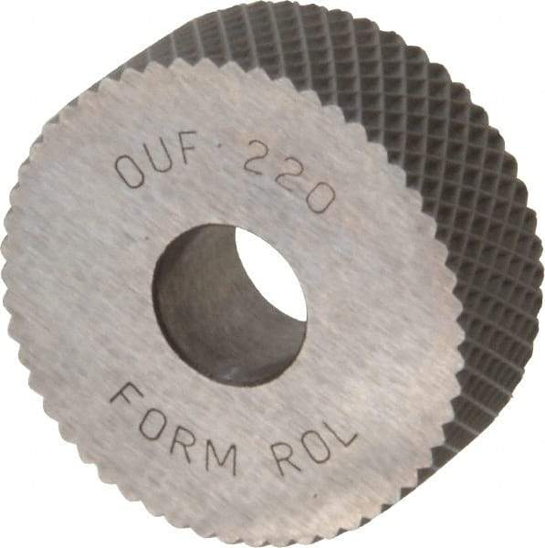 Value Collection - 1" Diam, 90° Tooth Angle, 20 TPI, Standard (Shape), Form Type High Speed Steel Female Diamond Knurl Wheel - 3/8" Face Width, 5/16" Hole, Circular Pitch, 30° Helix, Bright Finish, Series OU - Exact Tool & Supply