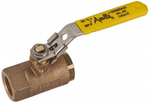 Apollo - 3/4" Pipe, Standard Port, Bronze Standard Ball Valve - 2 Piece, NPT Ends, Locking Lever Handle, 600 WOG, 150 WSP - Exact Tool & Supply