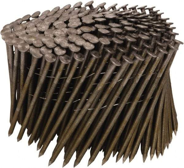Stanley Bostitch - 11 Gauge 0.12" Shank Diam 3-1/4" Long Framing Nails for Power Nailers - Steel, Bright Finish, Ring Shank, Coil Wire Collation, Round Head, Chisel Point - Exact Tool & Supply