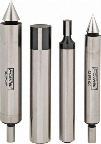 Fowler - 3/8 Inch Shank Diameter, 0.0002 Inch Accuracy, Double, Single End, Edge Finder Set - 0.5 Inch Head Diameter, Conical, Cylindrical Head Type, Includes 4 Attachments, Wooden Case, 4 Pieces - Exact Tool & Supply