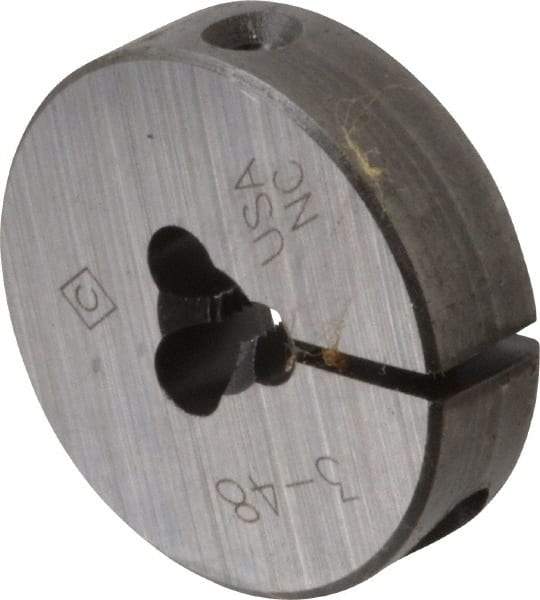 Cle-Line - #3-48 UNC Thread, 13/16" Outside Diam Carbon Steel Round Die - 1/4" Thick, Right Hand Thread, Adjustable - Exact Tool & Supply