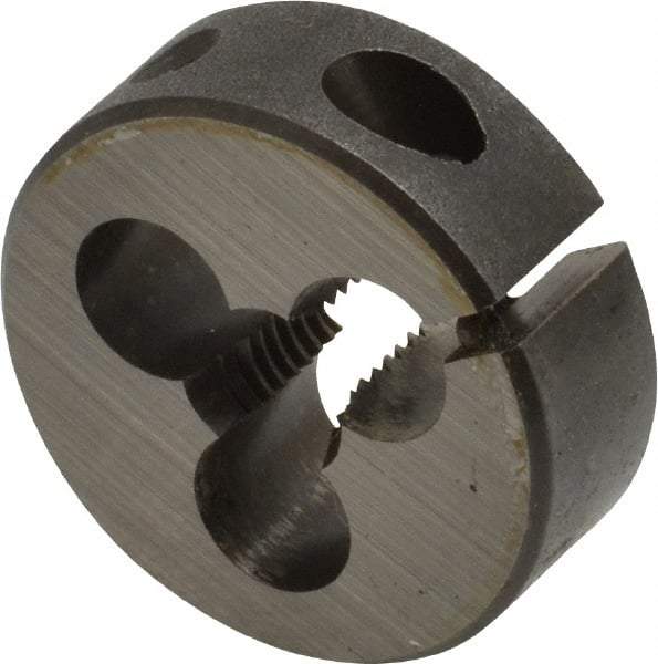 Cle-Line - 1/4-28 UNF Thread, 1" Outside Diam Carbon Steel Round Die - 3/8" Thick, Right Hand Thread, Adjustable - Exact Tool & Supply
