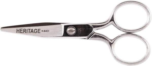 Heritage Cutlery - 1-3/4" LOC, 4-1/8" OAL Chrome Plated Standard Scissors/Shears - Right Hand, Steel Straight Handle, For Crafts - Exact Tool & Supply