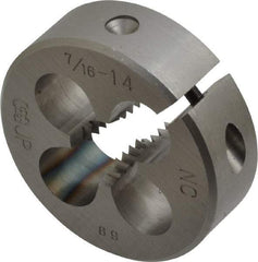 OSG - 7/16-14 UNC Thread, 1-1/2" Outside Diam High Speed Steel Round Die - 1/2" Thick, Right Hand Thread - Exact Tool & Supply