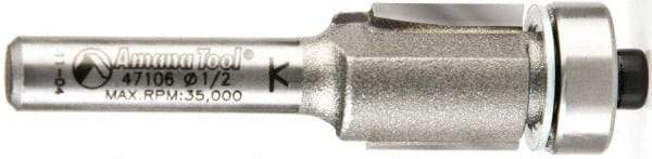 Amana Tool - 1/2" Cut Diam, 1/2" Length of Cut, 2 Flute Flush Trim Edge Profile Router Bit - Carbide-Tipped, 1/4" Shank Diam, 2-1/4" OAL, Uncoated - Exact Tool & Supply