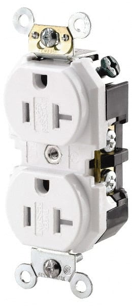 Leviton - 125 VAC 20A NEMA 5-20R Specification Grade White Straight Blade Duplex Receptacle - Exact Tool & Supply