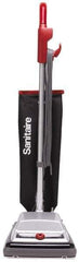 Sanitaire - Single Motor Heavy-Duty Upright Vacuum Cleaner - 12" Cleaning Width, 7" Amps, Ergonomically Looped Handle, Black with Silver Hood - Exact Tool & Supply