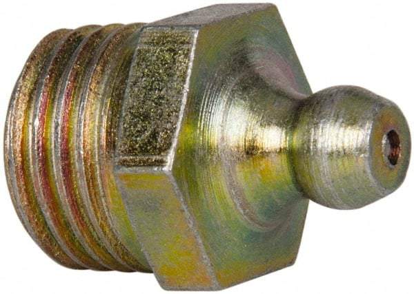 Value Collection - Straight Head Angle, 1/4 NPT Steel Thread-Forming Grease Fitting - 14.29mm Hex - Exact Tool & Supply