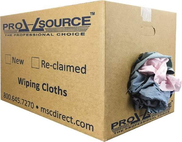 PRO-SOURCE - Reclaimed Poly/Cotton T-Shirt Rags - Assorted Colors, Poly/Cotton, Low Lint, 25 Lbs. at 4 to 6 per Pound, Box - Exact Tool & Supply