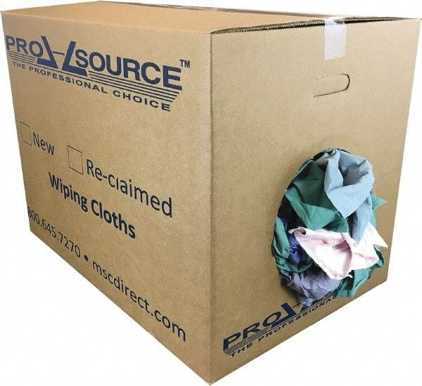 PRO-SOURCE - Reclaimed Poly/Cotton T-Shirt Rags - Assorted Colors, Poly/Cotton, Low Lint, 50 Lbs. at 4 to 6 per Pound, Box - Exact Tool & Supply
