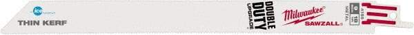Milwaukee Tool - 9" Long x 3/4" Thick, Bi-Metal Reciprocating Saw Blade - Straight Profile, 18 TPI, Toothed Edge, Universal Shank - Exact Tool & Supply