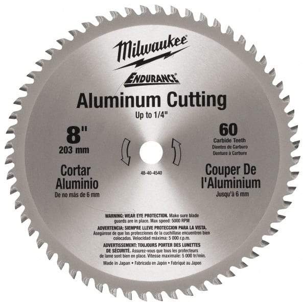 Milwaukee Tool - 8" Diam, 5/8" Arbor Hole Diam, 60 Tooth Wet & Dry Cut Saw Blade - Carbide-Tipped, Burr-Free & Smooth Action, Standard Round Arbor - Exact Tool & Supply