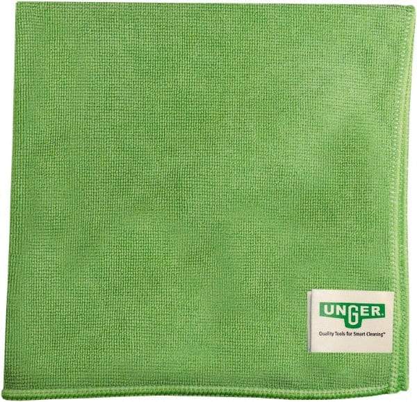 Unger - Flat Fold Microfiber Wipes - 16" x 15" Sheet Size, Green - Exact Tool & Supply