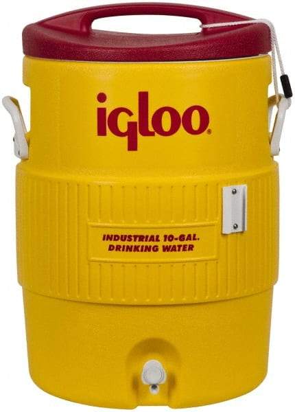 Igloo - 10 Gal Beverage Cooler - Plastic, Yellow/Red - Exact Tool & Supply