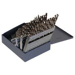 #1-#60 RHS / RHC HSS-CO 8% (M42) 135 Degree Split Point Heavy Duty Cobalt Jobber Length Drill Set - Straw / Gold Oxide - Exact Tool & Supply
