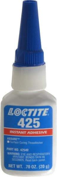 Loctite - 20gr. Bottle, Blue, Low Strength Liquid Threadlocker - Series 425, 24 hr Full Cure Time - Exact Tool & Supply