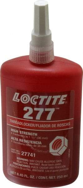 Loctite - 250 mL Bottle, Red, High Strength Liquid Threadlocker - Series 277, 24 hr Full Cure Time, Hand Tool, Heat Removal - Exact Tool & Supply