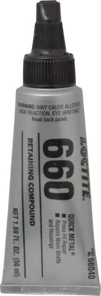 Loctite - 50 mL Tube, Silver, High Strength Paste Retaining Compound - Series 660, 24 hr Full Cure Time, Heat Removal - Exact Tool & Supply