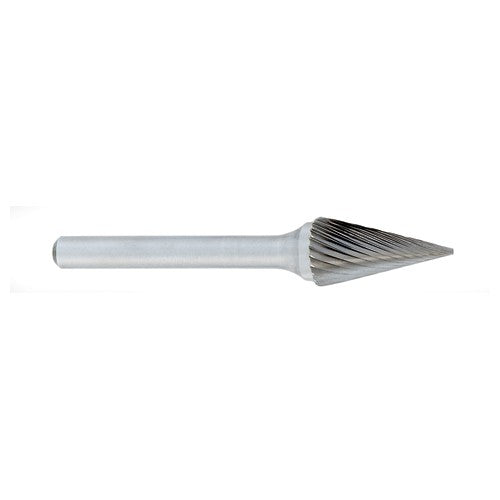 SM-1 -1/4 × 1/2 LOC × 1/4 Shank × 2 OAL Pointed Tree Carbide Medium Right Hand Spiral Burr - Exact Tool & Supply