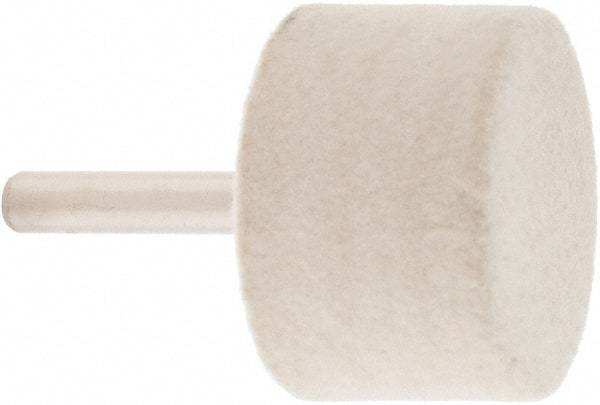 Value Collection - 1-1/2" Diam, 1/4" Shank Diam, Cylinder Shaped Mounted Bob - Medium Density, 1" Head Length, 2" Shank Length, Wool Felt - Exact Tool & Supply