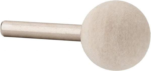 Value Collection - 1" Diam, 1/4" Shank Diam, Ball Shaped Mounted Bob - Medium Density, 1" Head Length, 2" Shank Length, Wool Felt - Exact Tool & Supply
